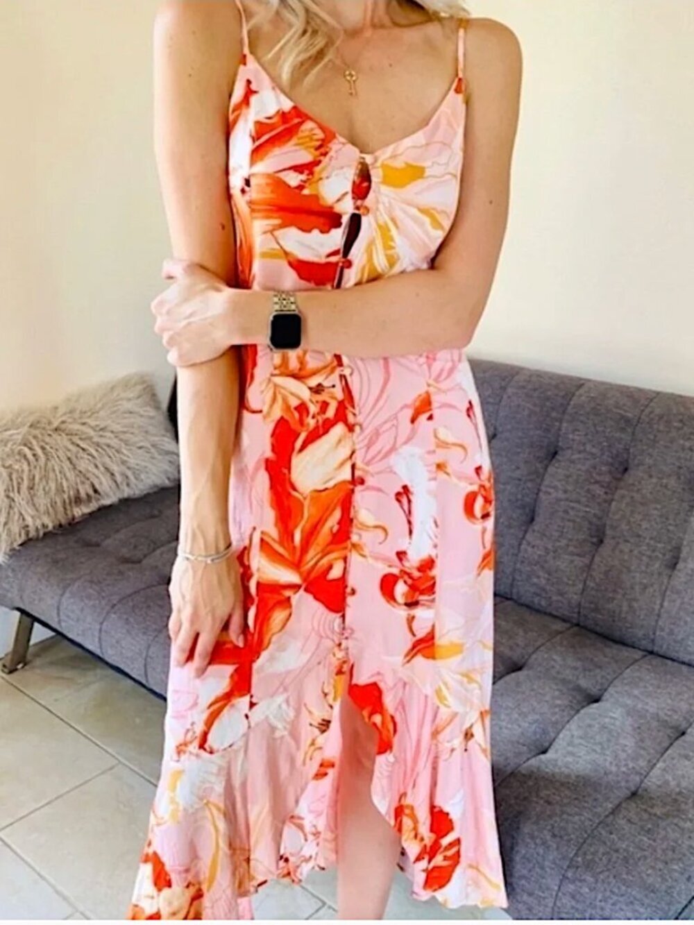 ABEL THE LABEL Flower Bomb Lola Button Front Hi Low Maxi Dress